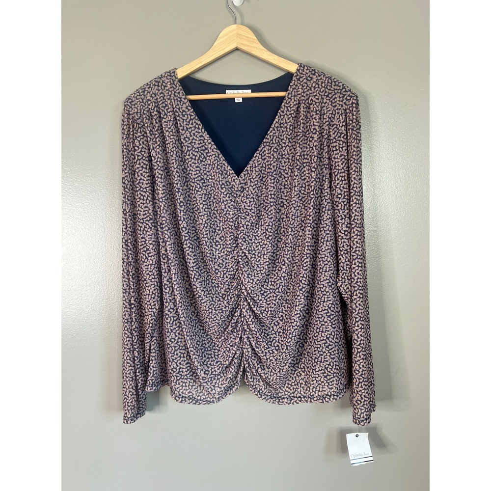 Ophelia Roe printed V neck blouse size 2X office casual feminine‎
